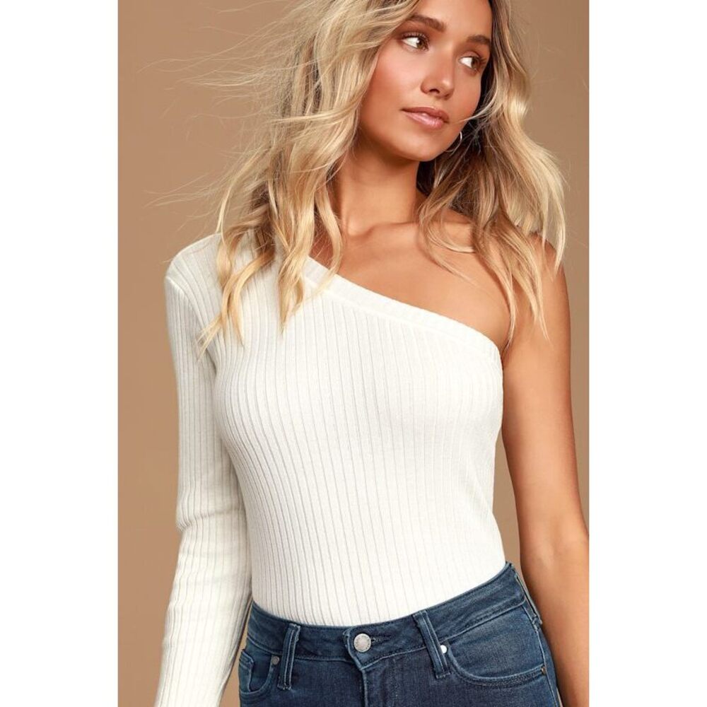 Lulus New Love White Ribbed One-shoulder Sweater Top